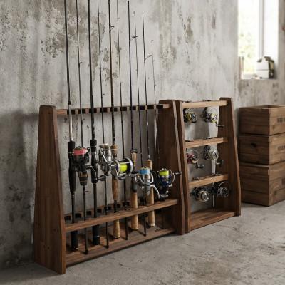 ふるさと納税 横手市 ロッドスタンド両面19本掛け+リールスタンド両面Mサイズ /本体:ブラウン　フェルト:ブラック |  | 01