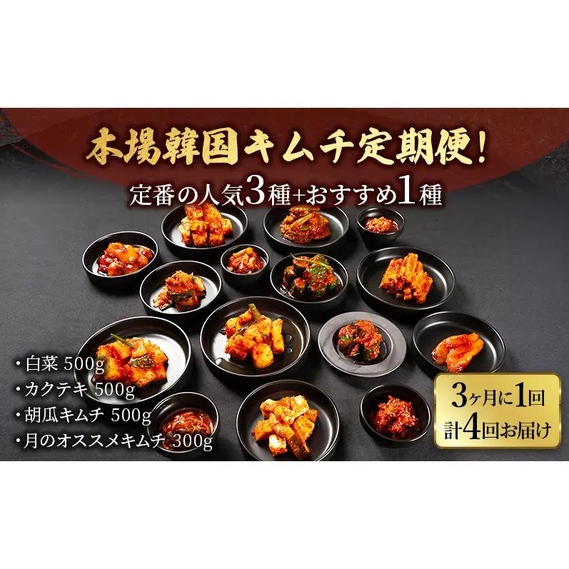 本場韓国キムチ定期便！ 3ヵ月に1回　計4回お届け 定番の人気3種+おすすめ1種  キムチ おつまみ 韓国食材 韓国料理 静岡県 袋井市