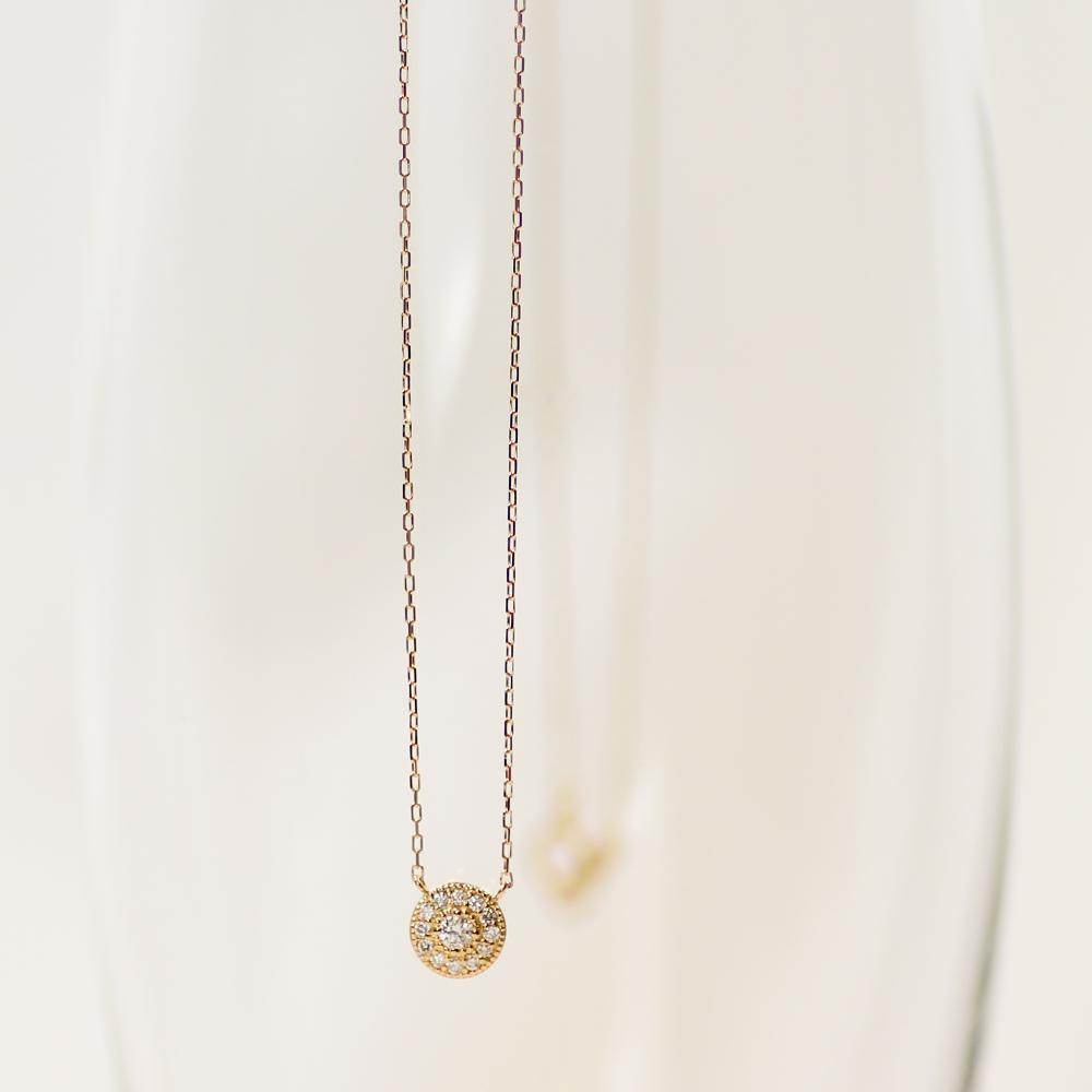 【K10イエローゴールド ラボダイヤモンドネックレス】0.093ct 豪華なメレの輝きが美しい サークルデザイン 長さ40cm　K10-N003
