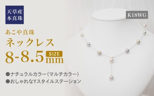 S101-464_あこや真珠 天草 ネックレス ステーション マルチ Y字 2WAY 無調色 8mm - 8.5mm K18 K18WG