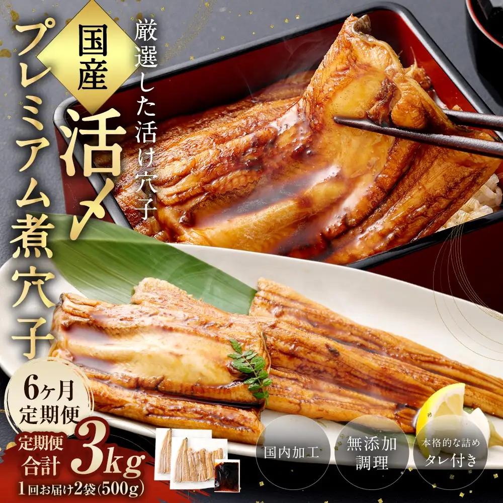 【 6ヶ月定期便 】 国産活〆 プレミアム煮穴子 500g （ 250g × 2袋 ） タレ （ 50g ） 付 魚 魚類 お魚 穴子 アナゴ あなご 魚料理 冷凍 保存料不使用 着色料不使用 添加物不使用
