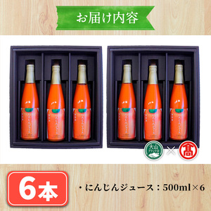 にんじんジュースセット(6本) 鳥取県 日南町 にんじんジュース 冬人参 甘い のど越し 減農薬 減化学肥料【T-BF5】【大山ブランド会】