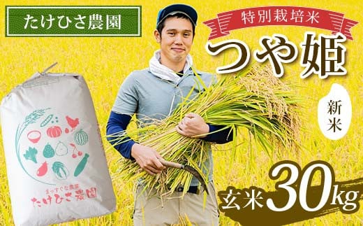 【令和7年産 新米 先行予約】 特別栽培米 つや姫 (玄米) 30kg 《令和7年9月下旬～発送》 『たけひさ農園』 山形南陽産 米 ご飯 農家直送 山形県 南陽市 [2364-R7]