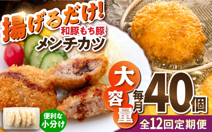 
            【全12回定期便】メンチカツ 40個 3.4kg メンチ 国産 ブランド豚 和豚 もち豚 マルシン 精肉店直営 定期便 冷凍便【有限会社丸伸商事】 [AKFH041]
          