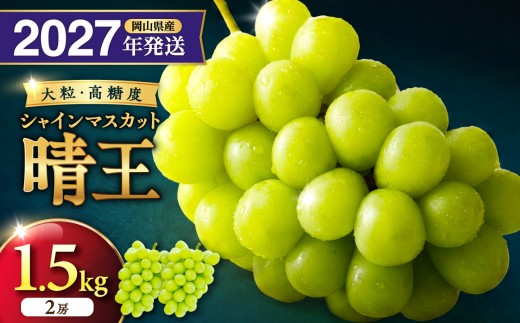 【2027年発送分・先行予約開始！】岡山県産シャインマスカット「晴王」 秀品 約1.5kg（2房）（令和9年8月中旬～11月頃発送）