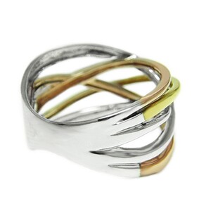 PT900/K18イエローゴールド/K18ピンクゴールド 3カラー地金幅広リング【34199-4】