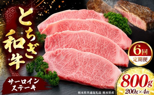 《定期便6回》【とちぎ和牛】牛肉 サーロインステーキ 200g×4P  《栃木県共通返礼品 栃木県産》