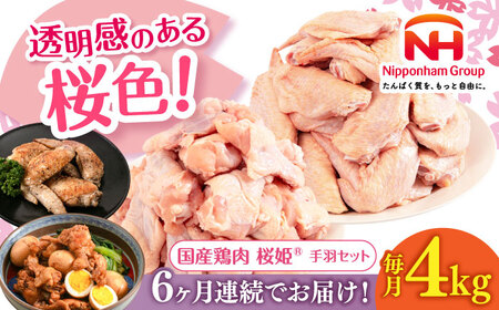 【全6回定期便】桜姫 手羽セット 計4kg（手羽もと・手羽さき 各2kg）【東日本フード株式会社】 桜姫 鶏肉 鶏 手羽元 手羽先 手羽 鶏手羽 とり肉 冷凍 北海道 [AXBM053]