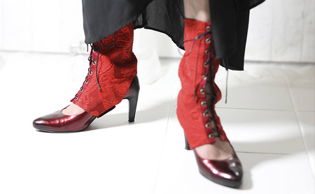 セット 【オリジナル一点もの】wao bi 帯×ブーツ セット 本革 着物 正絹 帯締め 逗子市 女性用赤系