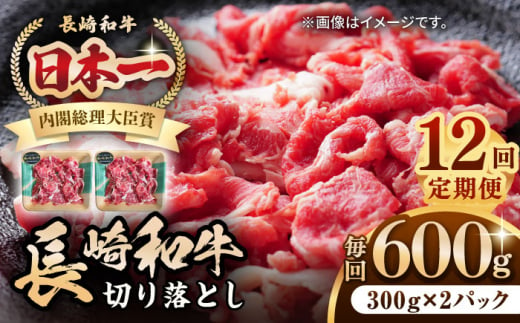 【全12回定期便】長崎和牛 切り落とし 600g（300g×2パック）《壱岐市》【長崎フードサービス】 肉 牛肉 赤身 小分け 国産 切落し 切り落し 冷凍配送 [JEP026]