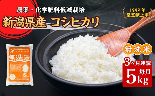 
                  16-M53【3ヶ月連続お届け】新潟県胎内市産コシヒカリ【無洗米】5kg
                