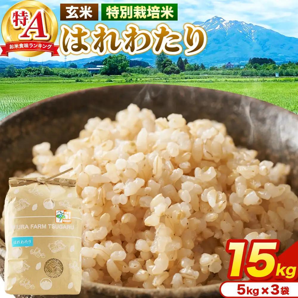 米【特別栽培米】はれわたり 玄米 15kg（5kg×3袋）令和7年産 特A 青森県弘前市産