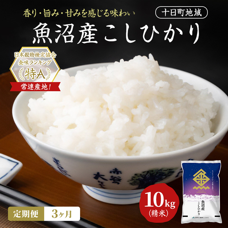 【令和8年産 先行予約】【3ヶ月定期便】魚沼産こしひかり(十日町地域) 精米 10kg(5kg×2) 米 お米 コシヒカリ 定期 十日町市