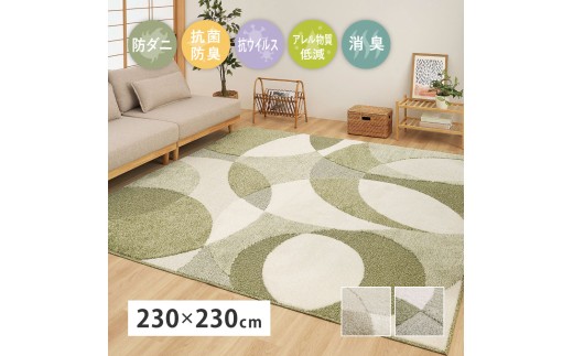 【グリーン】日本製 高機能 カーペット 1枚 約230×230cm | 家具 インテリア ラグ ホットカーペット 日本製 国産 敷物 絨毯 防ダニ 抗菌 防臭 消臭 抗ウイルス 花粉対策 オールシーズン 床暖 日用品 6000217