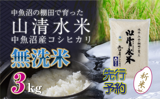 【新米先行受付】新潟県魚沼産コシヒカリ「山清水米」無洗米3kg