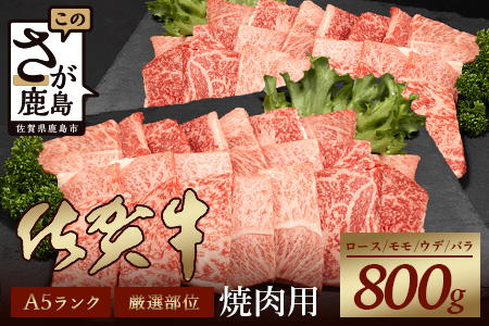 A5等級 佐賀牛 焼肉用 800g(400g×2P)【厳選部位】佐賀牛ロース 佐賀牛モモ 佐賀牛ウデ 佐賀牛バラ【美味しい佐賀牛を贅沢に】佐賀牛のうま味 D-183