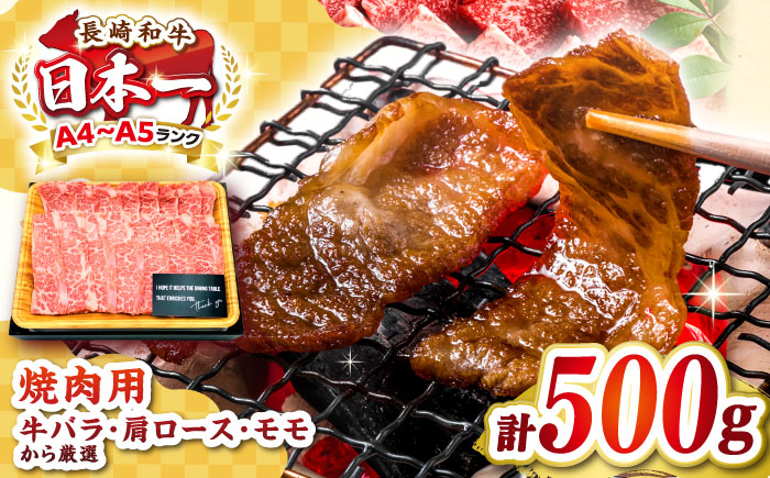 
【A4～A5ランク】長崎和牛焼肉用　500g《壱岐市》【株式会社MEAT PLUS】肉 牛肉 黒毛和牛 焼き肉 焼肉 焼肉用 ギフト 贈答用 ご褒美 冷凍配送 A4 A5 [JGH019]
