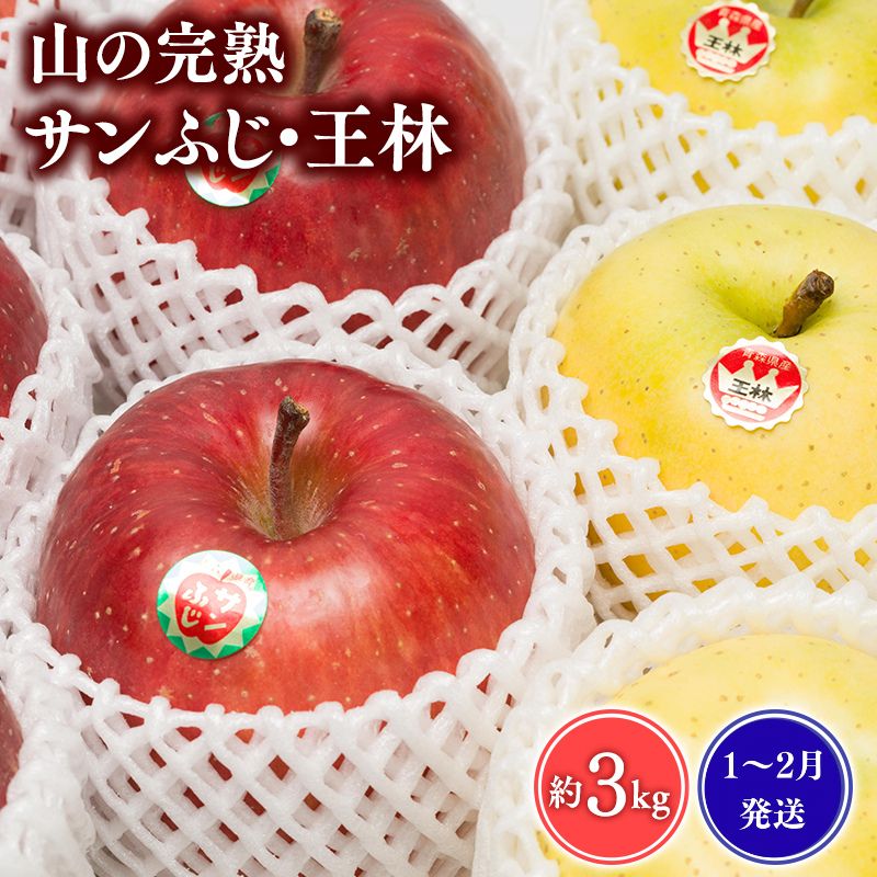 ≪1~2月発送≫山の完熟サンふじ・王林約3kg【青森県 平川市 吹田りんご園】王林 おうりん サンふじ ふじ りんご リンゴ アップル 果物 くだもの フルーツ 平川市産 完熟りんご