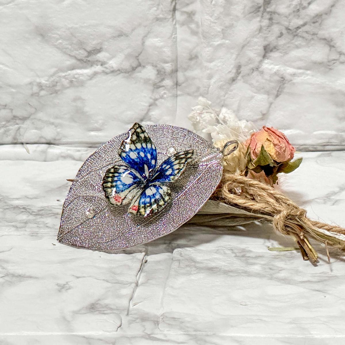 オオムラサキ蝶ブローチ＆ネックレストップ