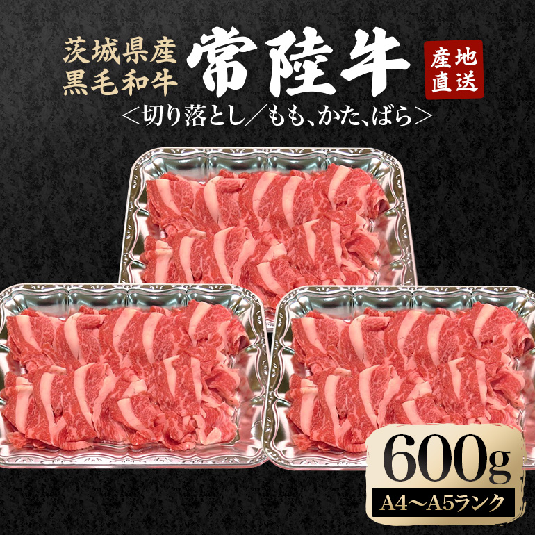 瑞穂農場で育てた常陸牛切り落としセット 約600g 黒毛和牛 冷凍配送 牛肉 ブランド牛 A4 A5 A4ランク A5ランク 茨城県 モモ ばら かた 赤身 霜降り 部位ミックス 国産 切り落とし 国産牛 柔らか 牛丼 肉じゃが 冷凍 【（株）フロンティアロード】【ho0863】