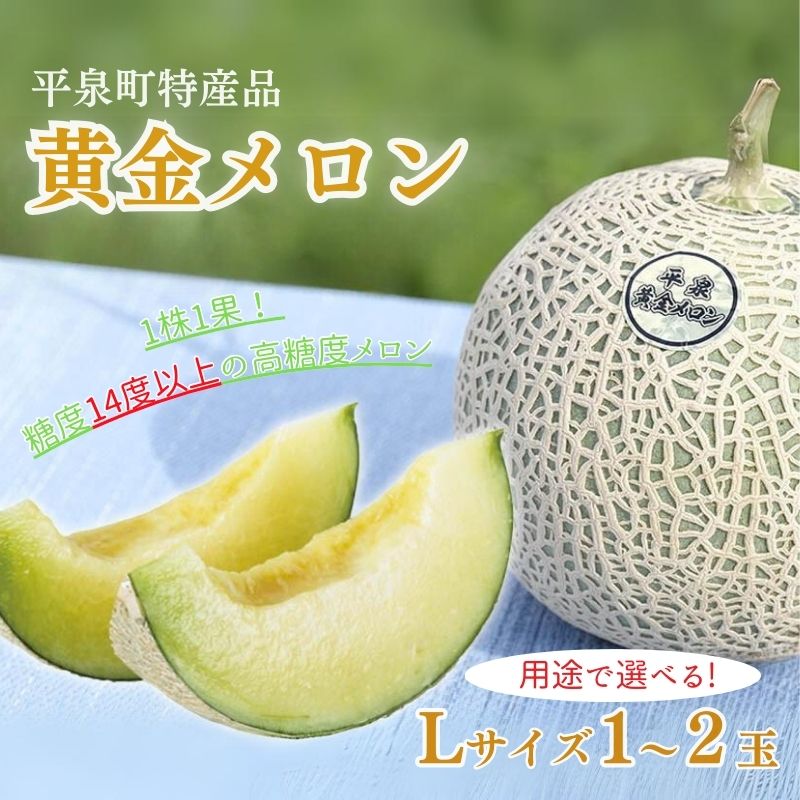 【ふるさと納税】 ＼選べる容量／ 平泉黄金メロン Lサイズ 1〜2玉 / 黄金メロン メロン 青肉 高糖度 甘い 糖度14度以上 マスクメロン 国産 果物 くだもの フルーツ 旬 ギフト プレゼント お祝い 贈り物 ご褒美 産地直送 先行予約 期間限定 【令和8年度分予約受付】