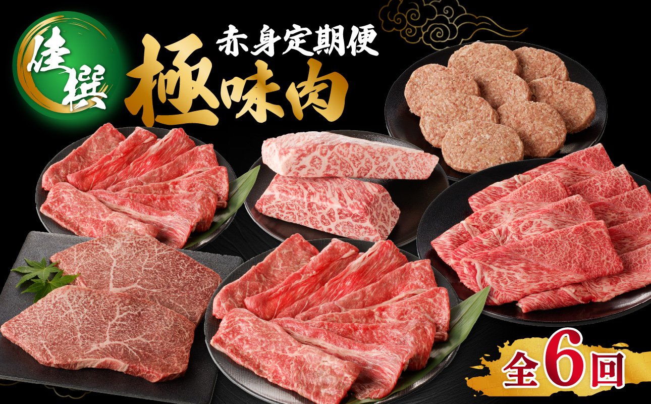 【佳撰】佐賀牛-赤身-極味肉定期便（隔月1回　計6回お届け）／ 定期便 佐賀牛 黒毛和牛 国産 赤身 スライス 薄切り ハンバーグ ブロック ステーキ しゃぶしゃぶ すき焼き 焼肉 牛肉 肉 A5 A4 セット 佐賀県 玄海町