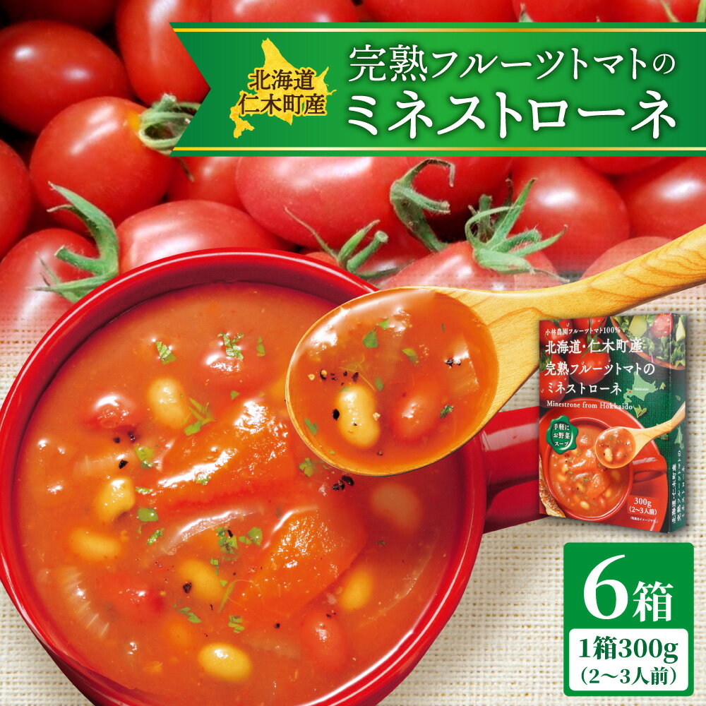 【ふるさと納税】 ミネストローネ 300g 6箱 2～3人前入 濃縮タイプ トマトスープ 野菜スープ 北海道産 完熟 フルーツトマト 小林農園 手軽 スープ 朝食 昼食 お弁当 ランチ 温めるだけ お取り寄せ 時短 北海道 札幌市