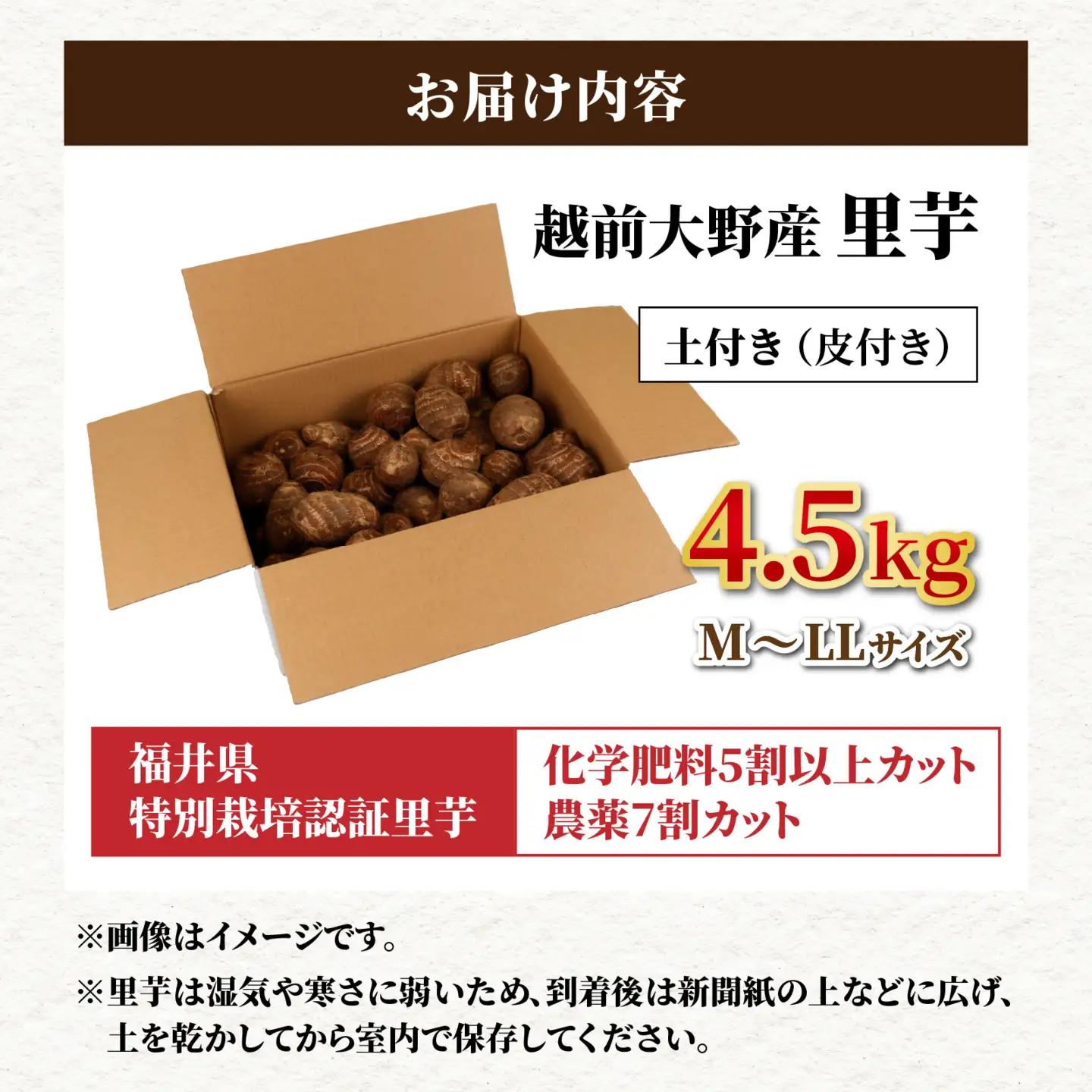 越前大野産 里芋【1月から順次発送】4.5kg 土付里芋 特別栽培  [A-008002]