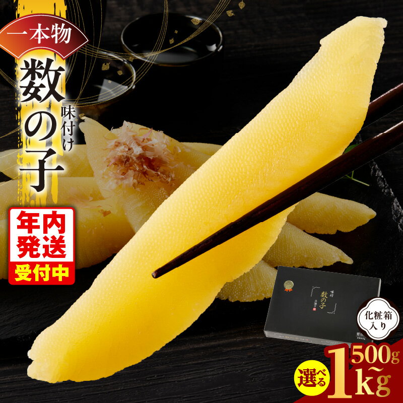 【ふるさと納税】味付け数の子 一本物 500g / 1kg 化粧箱入り おつまみ 数の子 白造り 特製タレ だしの旨味 おせち おかず ご飯のお供 酒の肴 高級 ギフト 手土産 和食 魚卵 贈答用 年内発送 お取り寄せ グルメ 本チャン 大阪府 泉佐野市 送料無料