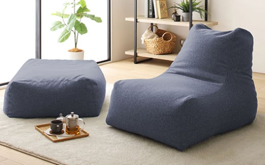 【a044】ビーズソファセット　モック（ブルー・モック生地）【配送不可地域：沖縄県、離島】