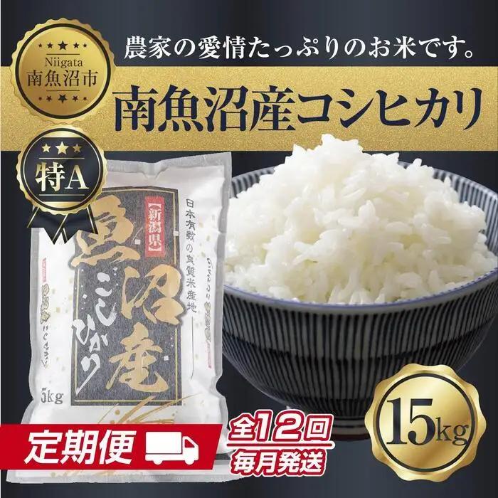 【定期便】 新潟県 南魚沼産 コシヒカリ お米 15kg×計12回 精米済み 年間 毎月発送 こしひかり（お米の美味しい炊き方ガイド付き）｜主食