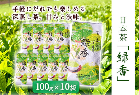 甘みと渋味のバランス抜群　日本茶「緑香」【100g×10袋】  大津町産  のだ・香季園《60日以内に出荷予定(土日祝除く)》---so_nodaryokuka_60d_24_24000_10h---