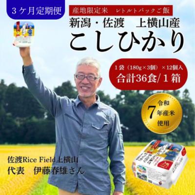 ふるさと納税 佐渡市 【毎月定期便】新潟県佐渡産コシヒカリ　パックご飯180g×36個【産地・生産者限定米】全3回