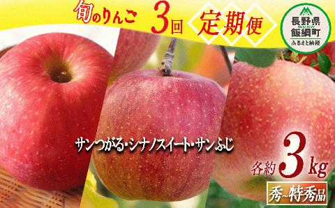 旬のりんご 【 定期便 】 秀 ～ 特秀 3kg × 3回 マルハ農園 沖縄県配送不可 2024年9月上旬頃～2024年12月下旬頃まで順次発送 令和6年度収穫分 エコファーマー 飯綱町 [1641]