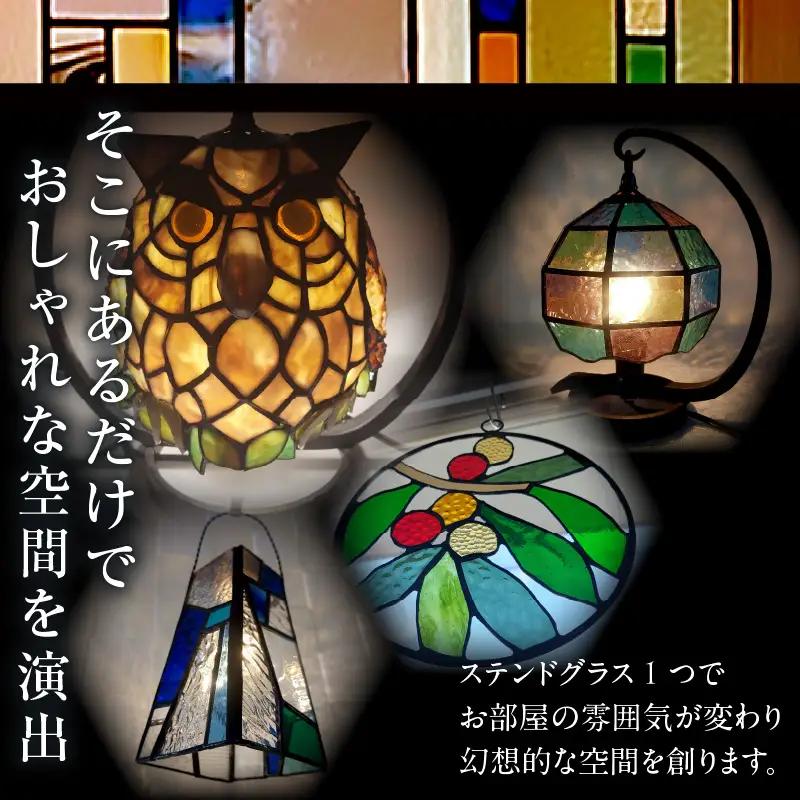 ステンドグラス・小さな6角吊り下げランプ【暖色系】
