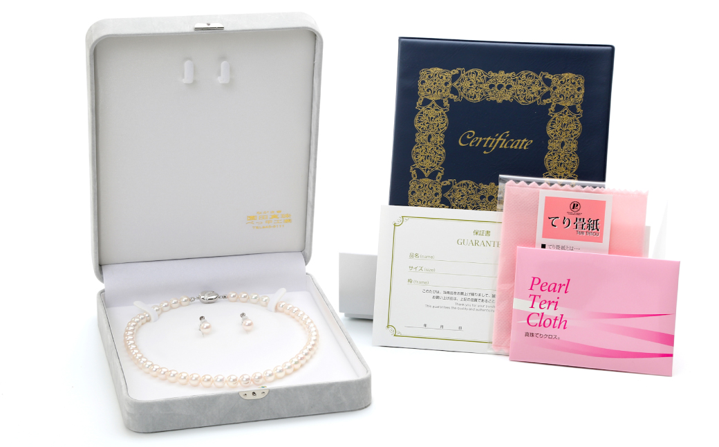 【オーロラ花珠鑑別鑑定書付】あこや真珠 (8.5−9mm珠) ネックレス & イヤリング セット ／ ジュエリー アクセサリー パール 長崎県 長崎市 園田真珠