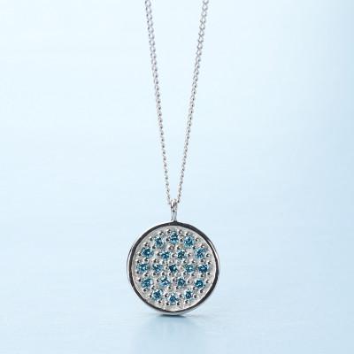 ふるさと納税 大津市 【プラチナ900 ラボブルーダイヤネックレス 0.095ct】50cm パヴェペンダント Pt