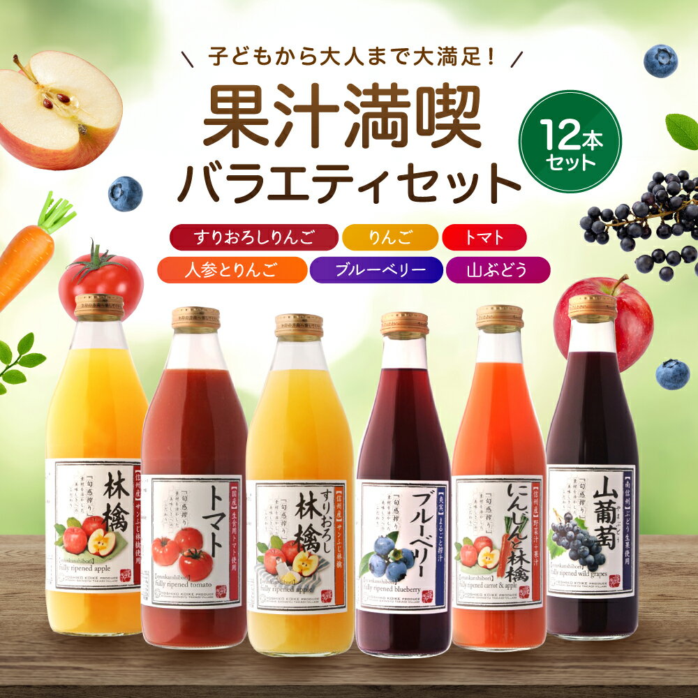 【ふるさと納税】 果汁 満喫 バラエティー 12本 セット | 小池手造り農産加工所 りんご トマト 人参 ブルーベリー 山ぶどう 国産 手造り てづくり 健康 飲料 長野県 飯田市 CU4