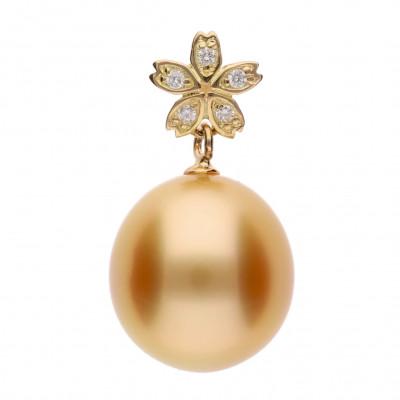ふるさと納税 神戸市 【星桜】ゴールデンパール(南洋真珠) ダイヤモンド K18 イエローゴールド ペンダントトップ