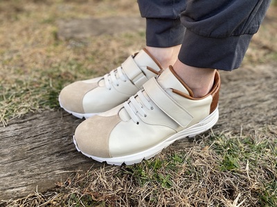 快適 !職人が作る レザースニーカー 白 × 茶 24cm  | 関口善大靴工房 くつ 革 職人 靴 レザー 本牛革 調布 ファッション スニーカー 東京都 ブラウン ホワイト