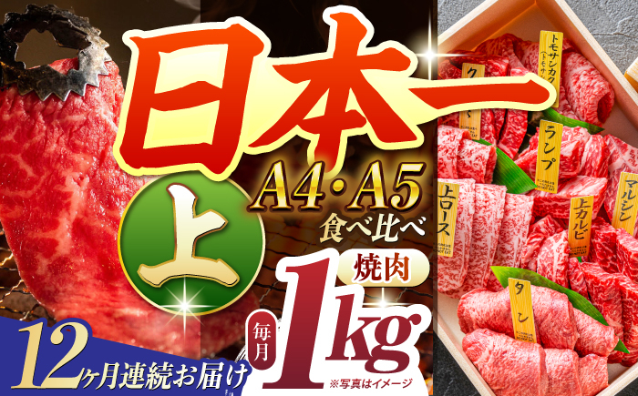 
            【12回定期便】【A4-A5上ランク】 長崎和牛 焼肉 盛り合わせ（上盛り）約1kg 長与町/meat shop FUKU [ECS012]
          