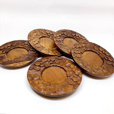 ふるさと納税 長野県 茶托　丸太　5枚組(軽井沢彫・長野県伝統的工芸品)