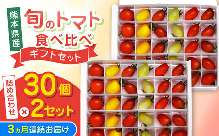 【全3回定期便】【期間限定】熊本県産 減農薬栽培 トマト ミディトマト 詰め合わせ 30個×2セット 計60個 食べ比べ ギフトセット 産地直送【矢仁田農園】[YDE016]