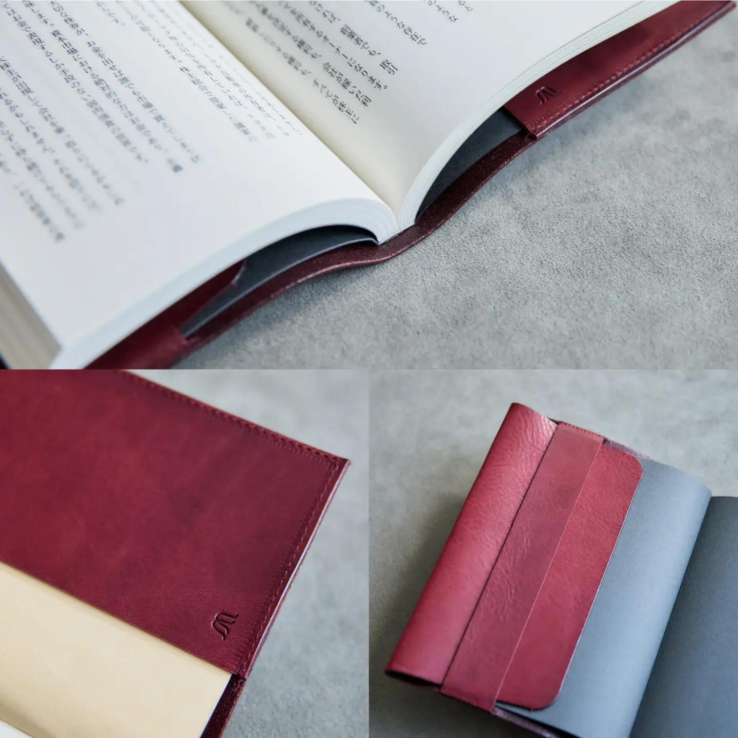 革 ブックカバー A5判（ワイン）/ 革 ブックカバー 本 ブック カバー おしゃれ ビジネス プレゼント ギフト 日用品 A5 a5 A5サイズ 革 革小物  ワインレッド 赤 / 諫早市 / 伊東