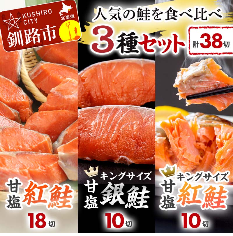 【ふるさと納税】 人気の鮭を食べ比べ 紅鮭×2種 銀鮭×1種 計38切れ 3種 しゃけ シャケ さけ サケ F4F-8085