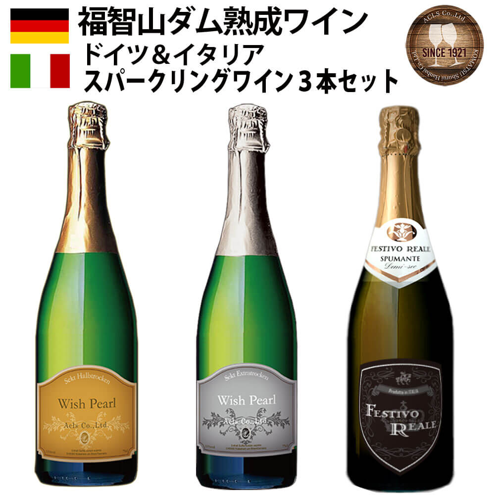 【ふるさと納税】 福智山ダム熟成 スパークリングワイン 3本詰め合わせセット FD323 ウィッシュ・パール ウィッシュ・パール・ブリュット フェスティーボ・レアーレ スプマンテ 各750ml ワイン 福岡県 直方市 常温 送料無料