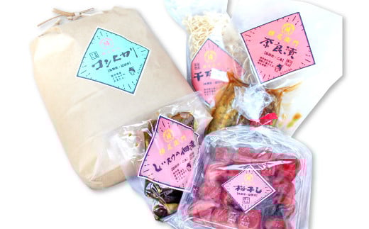 横尾衛門のお米と加工品つめ合わせ【米 お米 白米 精米 特別栽培米 低農薬 低化学肥料 ブランド米 コシヒカリ 3kg 1袋 調味料 醤油 しょうゆ にんにく醤油 160ml 1本 加工食品 奈良漬け 170g 1袋 椎茸 しいたけ シイタケ佃煮 130g 1袋 干ししいたけ 50g 1袋 詰め合わせ】