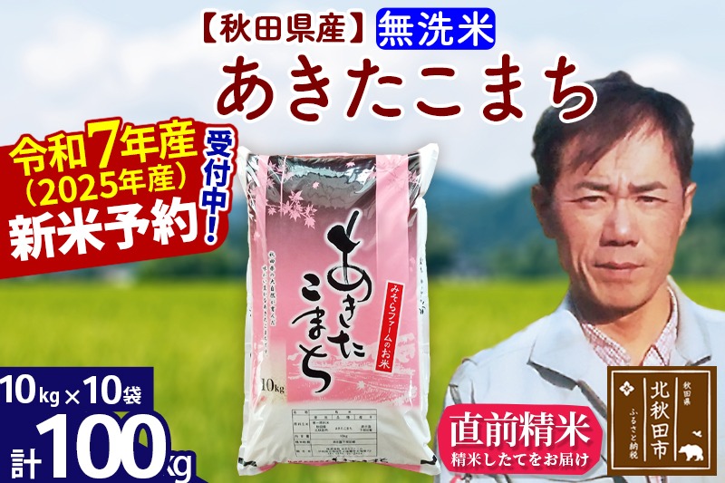 ※令和7年産 新米予約※秋田県産 あきたこまち 100kg【無洗米】(10kg袋)【1回のみお届け】2025年産 お米 みそらファーム|msrf-31701