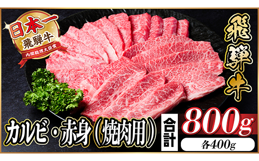 飛騨牛 カルビ・赤身(焼肉用) 800g(各400g)【配送不可地域：離島】