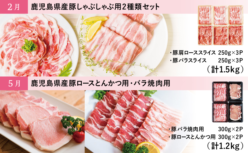 【モリモリ定期便】鹿児島県産豚よりどり定期便 しゃぶしゃぶ 生姜焼き とんかつ トンカツ バラ ロース お肉 小分け 冷凍 定期便 カミチク 南さつま市